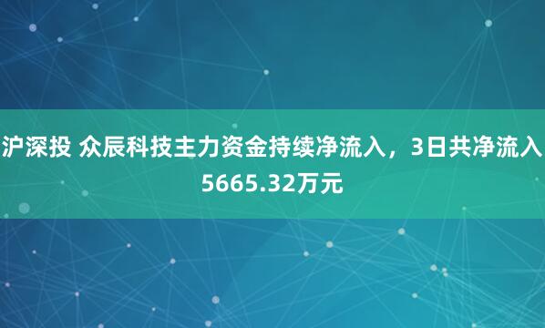 沪深投 众辰科技主力资金持续净流入，3日共净流入5665.32万元